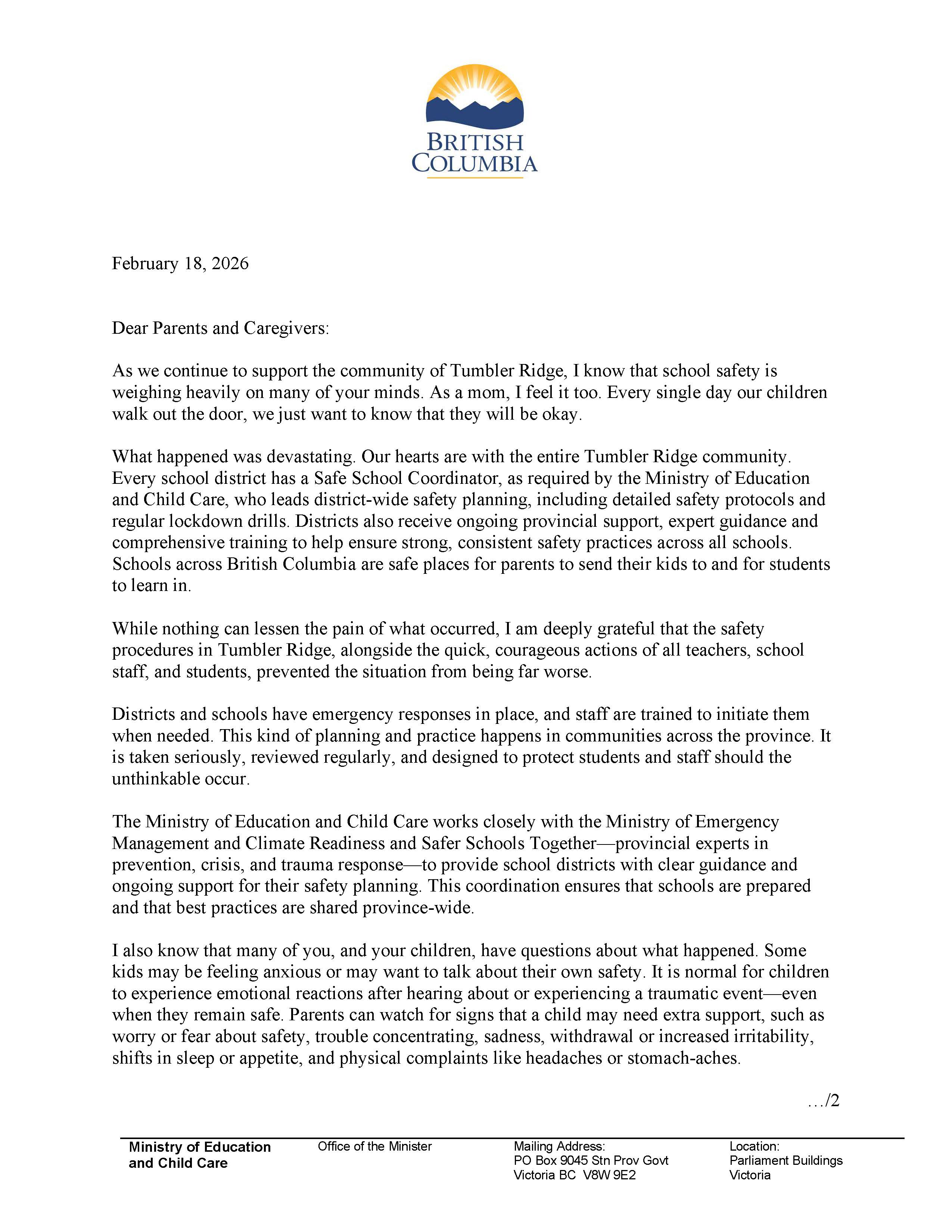 Elettter for Minister Page 1